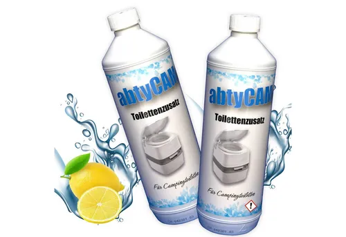 BlueCraft Sanitärflüssigkeit 1 L für mobile Camping Toiletten Sanitärzusatz Campingtoilettenreiniger (Toilettenzusatz WC Konzentrat Tankzusatz mit Citronenduft, [2-St. Sanitärkonzentrat für Abwassertank Zusatz für Chemietoiletten)