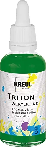 KREUL 17414 - Triton Acrylic Ink, Laubgrün, 50 ml Glas mit Pipette zum Dosieren und Aufrühren, hohe Farbintensität, seidenmatt auftrocknend, für Leinwand und Papier