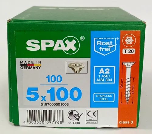 SPAX Universalschrauben T20 Senkkopf Edelstahl A2, 5 mm x 100 mm, 100 Stück - SPAX Universalschrauben T20 aus hochwertigem Edelstahl A2, 5 mm x 100 mm, 100 Stück. Ideal für präzise Montage und stabile Verbindungen – robust und vielseitig einsetzbar.
