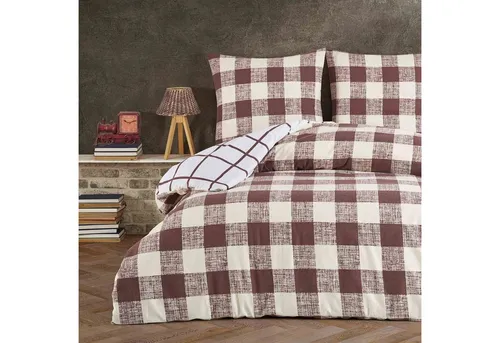 Buymax Bettwäsche warme Herbst- und Winterbettwäsche Aliento, Biber: 100% Baumwolle, 3 teilig, 200x220 cm, Wende-Bettwäsche, mit Reißverschluss, Karo Kariert, Braun