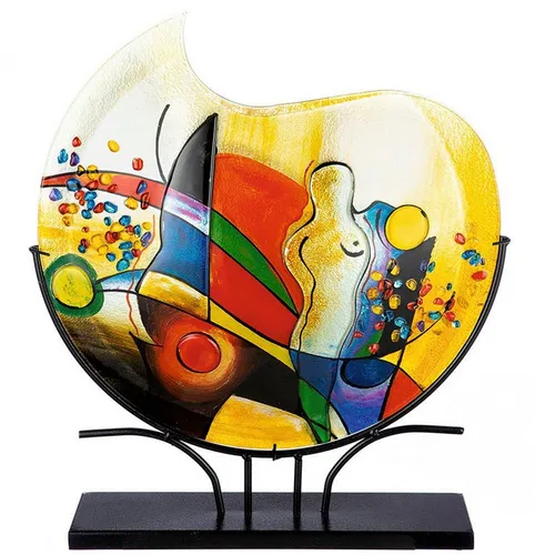 GILDE GLAS art Deko Vase - Bunte Glasvase auf Metallfuß - Vasen: Handbemalte Deko-Vase mit einzigartigem Charme, ideal als Geschenk und für moderne Wohnräume - Höhe 53 cm, ein echtes Kunstwerk!