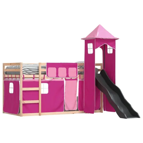 Maison Exclusive Etagenbett mit Rutsche und Gardinen Rosa 80x200 cm