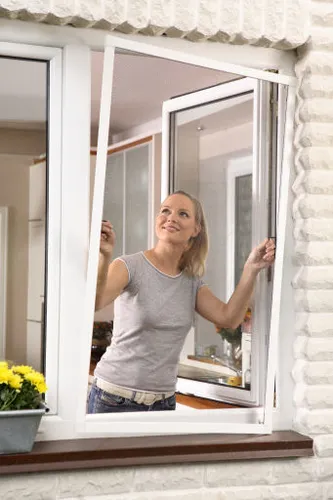 tesa Fliegengitter ALU COMFORT Fenster 1,40 m x 1,50 m in braun von tesa