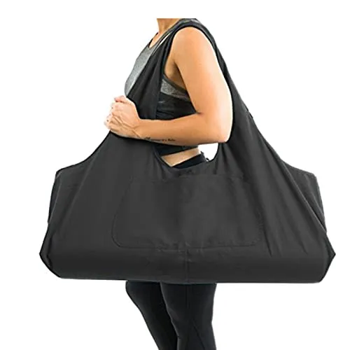 3DTengkit Yogatasche Große Yogamattentasche, Canvas-Yogamatten-Einkaufstasche mit Innentasche mit Reißverschluss, passend für die meisten Mattengrößen (Schwarz)