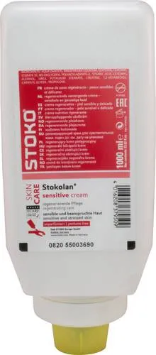 SC Johnson Professional Stokolan Sensitive Hautpflegecreme 1000ml - Medizinische Körperpflege für sensible Haut, regeneriert und schützt mit Creatin, Urea und Glyzerin. Ideal für Allergiker, unparfümiert und frei von Farbstoffen.