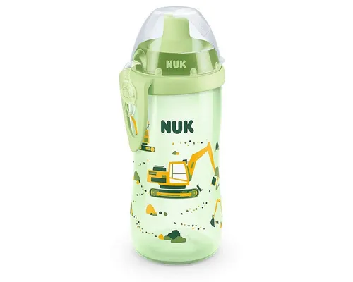 NUK Babyflasche NUK Flexi Cup Trinklernflasche mit Trinkhalm, 300ml, Bagger (grün)