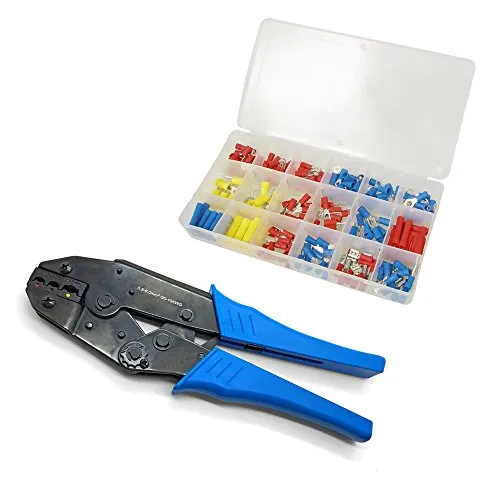 ARLI Crimpzange + Kabelschuhe Sortiment 175-teilig Elektrische Steckverbinder Flachstecker Verbinder Quetschverbinder Zange Set Terminals kfz Stoßverbinder Sortiment Steckverbinder