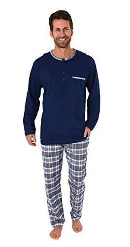 Herren Schlafanzug Pyjama mit karo Hose - Mix and Match Optik - auch in Übergrössen, Farbe:Marine, Größe2:54