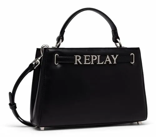 Replay Damen Handtasche Mittelgroß Schwarz (Black 0098) - Damen-Schultertaschen, aus weichem PU-Leder für stilvolles Tragen und hohe Flexibilität im Alltag.