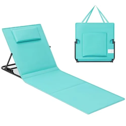 SONGMICS Strandstuhl, Campingstuhl, Sonnenliege, Strandliege, klappbar, verstellbare Rückenlehne, leicht tragbar mit Griff, für Camping, Garten, Pool, 158 x 55 cm, seeblau GCB151C01