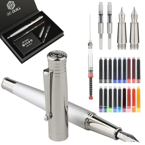 GC QUILL Feine Füllfederhalter Set - feine und mittlere Spitze, 18 Tintenpatronen, Tintenkonverter, Sprühfüllung, Luxus Stift Geschenk für Männer und Frauen