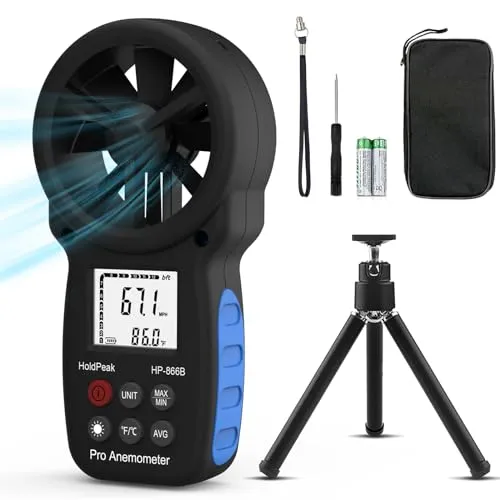 H HOLDPEAK Anemometer windmesser, digitales Windgeschwindigkeitsmessgerät, Windgeschwindigkeit/Windkühlung, Windgeschwindigkeitsmesser Luftstromgeschwindigkeitsmesser