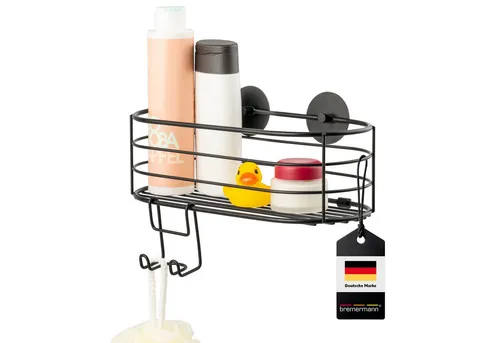 bremermann Duschablage Duschkorb mit Haken zur Wandmontage, schwarz, Kleben oder Bohren, 1-tlg.