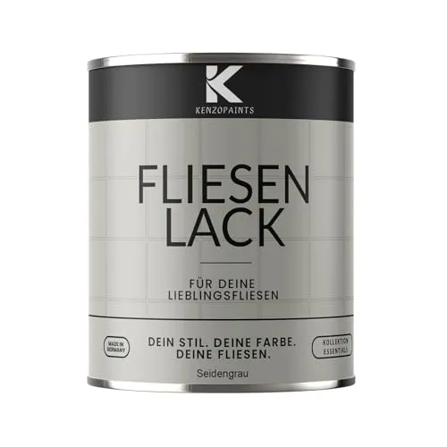 Produktbild KENZOPAINTS Fliesenlack Fliesenfarbe Seidenmatt Farben Lack Fliesen Wand Boden Bad Küche Wandfliesen Bodenfliesen (Seidengrau - RAL 7044, 750ml.)