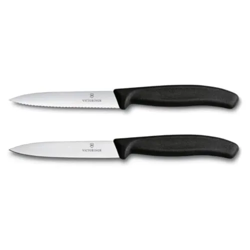 Victorinox Swiss Classic, Tomaten- und Gemüsemesser-Set, 2teilig, Extra Scharfe Klinge, Kunststoffgriff, Rostfreier Stahl, Swiss Made, Schwarz