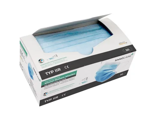 Sanocare Mund-Nasen-Masken Mund-Nasen Maske Typ IIR (50er Box) - Blau