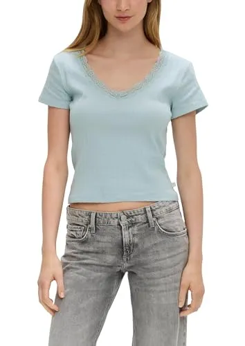 s.Oliver Damen 2144174 T-Shirt mit Rippstruktur, türkis, L
