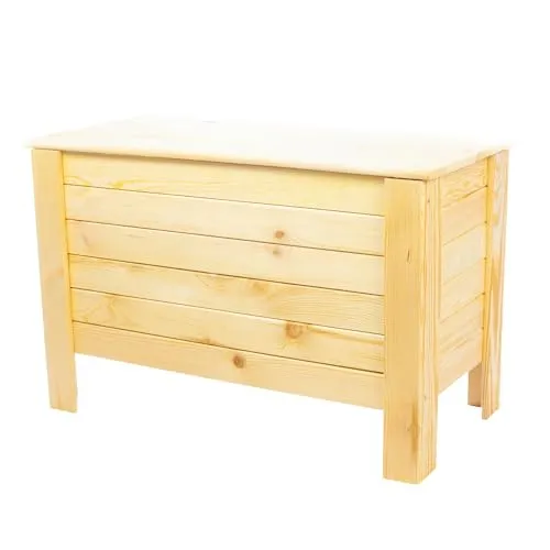 STOLMAK Gartenbox 80x52x40 cm Natur Kiefernholz Massiv Auflagenbox Kissenbox Gartentruhe Holztruhe Aufbewahrungsbox Truhe Kiste 166 l