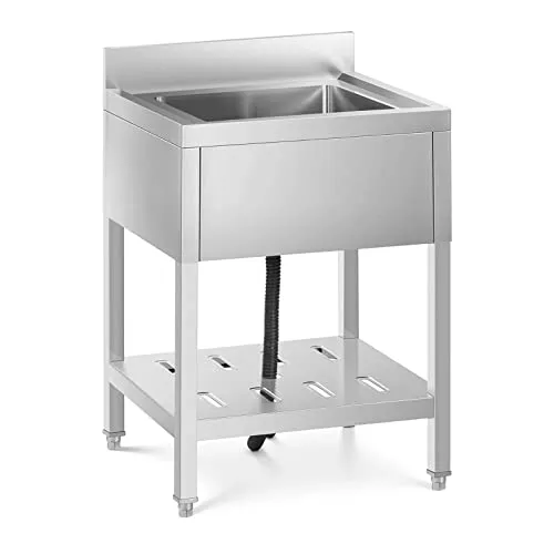 Royal Catering Spültisch 1 Becken Edelstahl 40x40cm - Spültechnik für Großküchen, extra tiefes Becken für große Töpfe, robust und langlebig aus Edelstahl, höhenverstellbare Füße für Stabilität.
