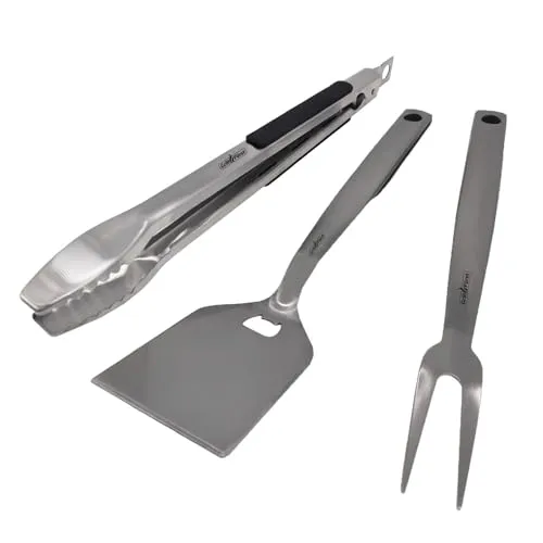 Grillfürst Premium Edelstahl Grillbesteck-Set - Grillzubehör mit Grillzange, Wender und Gabel aus hochwertigem Edelstahl für optimale Grill-Ergebnisse und Langlebigkeit.