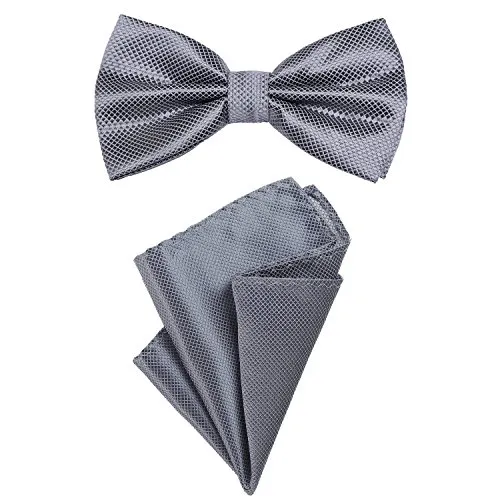 DonDon 2er Set Herren Fliege und Einstecktuch farblich passend gebunden und größenverstellbar grau