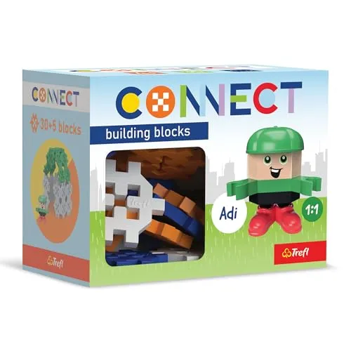 Connect Bausteine Set Pocket Boy, Adi - 35 Elemente: 30 Bausteine + Figur, Kreatives Spielzeug für Kinder ab 4 Jahren