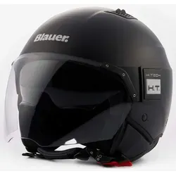 Blauer Motorradhelm BET Monochrome Jethelm mit Sonnenvisier - Motorradhelm mit integriertem Sonnenvisier, doppelt kratzfest und mit herausnehmbarem Innenfutter für optimalen Tragekomfort und Atmungsaktivität.