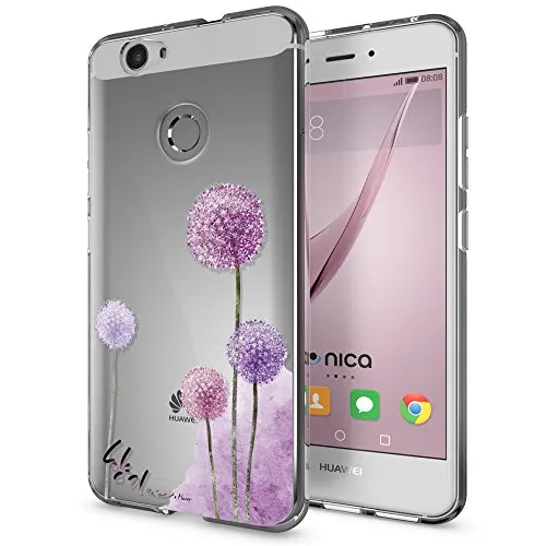 NALIA Handyhülle kompatibel mit Huawei Nova, Slim Silikon Motiv Case Cover Hülle Crystal Schutzhülle Dünn Durchsichtig, Etui Handy-Tasche Back-Cover Smart-Phone Bumper, Designs:Dandelion Pink