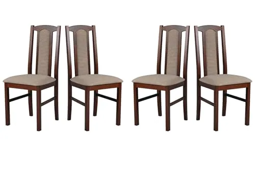 Esszimmerstuhl Set 4x BOS 7 Nussbaum - Inari 23 - Robustes Set aus 4 Esszimmerstühlen in Nussbaum, ideal für jedes Interieur. Gepolsterte Sitze aus hochwertigem Stoff bieten hohen Komfort. Perfekt für Esszimmer, Wohnzimmer oder Gastronomie.