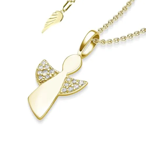 Produktbild Schutzengel Kette Gold | Engel-Anhänger Halskette aus 925 Silber vergoldet | Perfektes Geschenk zur Einschulung