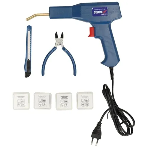 Kunststoffschweißgerät stark 50W DEDRA DED7529, bis 500⁰C, Set mit 200 Heftklammern, mit LED-Licht, EU plug, 4 Arten Klammern Hot Hefter, Schweißgerät Kunststoff Reparaturset