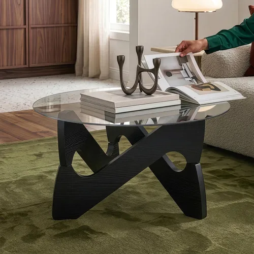 Couchtisch 'Reypio' mit runder Glasplatte 70 cm