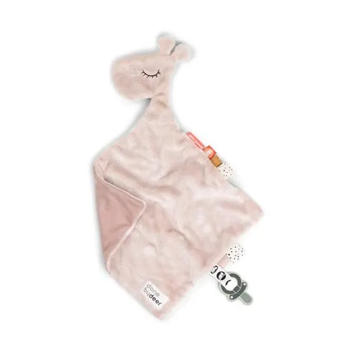 Done by Deer Baby-Kuscheltuch Raffi Rosa - 30x30 cm - Praktischer Klettverschluss und eine elastische Schlaufe für den Schnuller - 50% Baumwolle, 50% Polyester