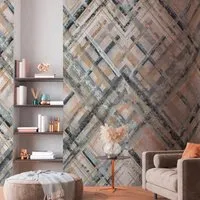 PROFHOME 392281-GU Fototapete Rauten Muster Grau Beige Blau-Grau - Hochwertige Vliestapete im geometrischen Rauten-Muster, ideal für Wohnzimmer und Schlafzimmer. Lässt sich leicht verarbeiten und ist abziehbar. Mit geprüfter Qualität für ein stilvolles Ambiente.