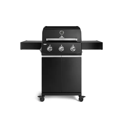 BURNHARD® Gasgrill FRED Base mit 3-Brennern - Vielseitiger Gasgrill mit 3 leistungsstarken Brennern für direktes und indirektes Grillen. Große Grillfläche für bis zu 10 Personen, ideal für gesellige Abende im Garten. Robuste Bauweise sorgt für gleichmäßige Hitzeverteilung.