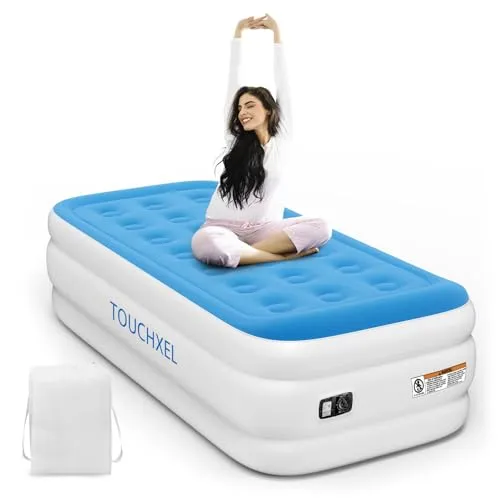 TOUCHXEL Luftmatratze 1 Person, Aufblasbare Luftmatratze Einzelbett mit elektrischer Pumpe, Blau, Twin Size