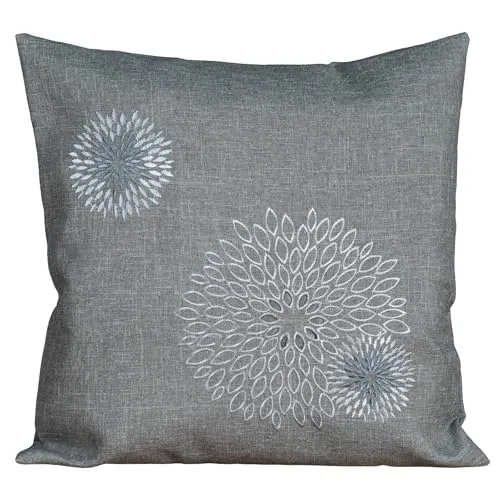 heimtexland Dekokissen Leinen-Optik Bestickt Deko Esszimmer Serie Pusteblume Kissen Bezug Stickerei Blumen Ornament Sofakissen Typ887 Kissenhülle 40x40 cm wollweiß