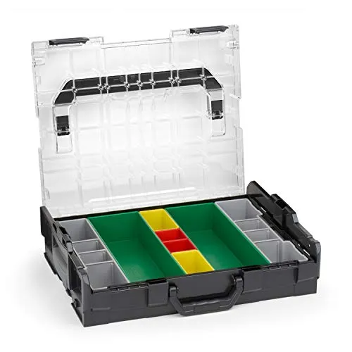 Bosch Sortimo Sortimentskasten L BOXX 102 schwarz Deckel transparent mit Insetboxen-Set G3 Sortierboxen für Kleinteile | ideale Schraubenbox Aufbewahrung Kleinteilemagazin Alternative