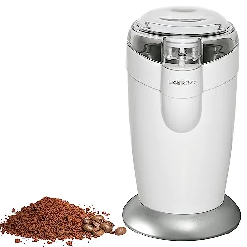 Clatronic® elektrische Kaffeemühle | Edelstahlschlagmesser | Fassungsvermögen 40 Gramm | 120 Watt Motor | Edelstahl-Bohnenbehälter | KSW 3306 weiß