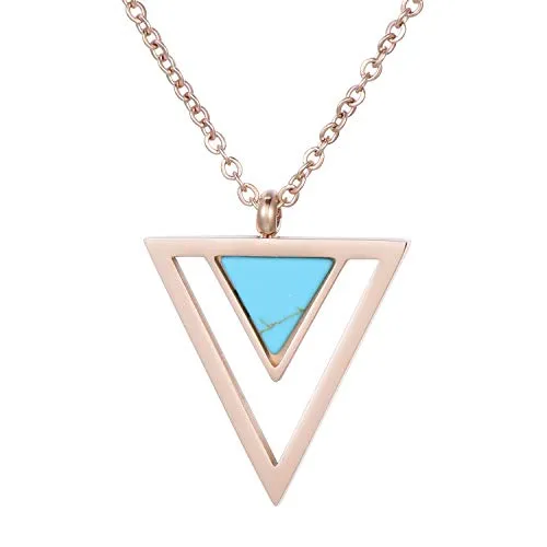 Morella Damen Halskette mit Dreieck Anhänger türkis Edelstahl Rosegold im Samtbeutel