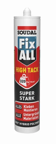 Soudal Fix ALL High Tack weiß 420 g Montagekleber - Universalkleber mit hoher Haftkraft, ideal für schnelle und dauerhafte Fixierungen auf verschiedenen Oberflächen.