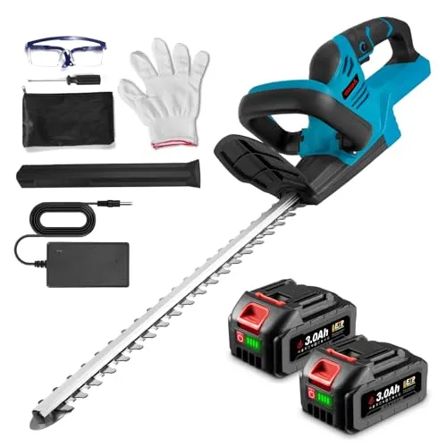 ONEVAN Akku Heckenschere, 22 Zoll Elektrische Gartenschere Heckenschere mit 2 3000mAh Akkus, 56 cm Schnittlänge, 15 mm Zahnabstand, Heckenschere mit Akku und Ladegerät