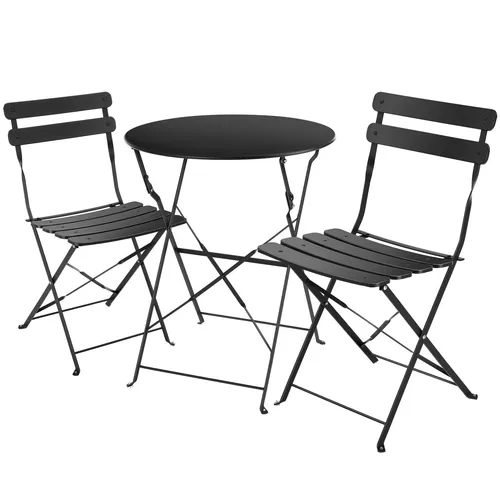 tectake® Gartenmöbel Bistro Set - Wetterfestes Klapptisch-Set für Balkon und Terrasse - Bistrosets für die Terrasse, stilvolles Retro-Design, vormontiert für sofortige Entspannung, robust und langlebig mit hoher Belastbarkeit für täglichen Gebrauch