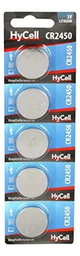HyCell 5er Pack Lithium Knopfzellen CR2450 3V - Knopfbatterien mit erstklassige Qualität mit langer Haltbarkeit