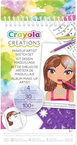 CRAYOLA - Creations, Album Make-up Artist, zum Gestalten von Make-up und Frisuren nach der Mode, mit Schablonen und Stickern, Kreative Aktivität und Geschenk, ab 8 Jahren, 04-1055