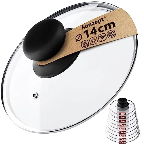 Konzept 11 - Topfdeckel aus Glas Verschiedene Größe 14-30cm, Glasdeckel für Pfannen Töpfe, Kochtopfdeckel Griff aus rutschfestem Kunststoff (14cm)