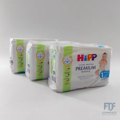 HiPP Extra Weiche Premium Windeln 1, Newborn 2-5 kg, 72 Stück (3 Packungen mit 2