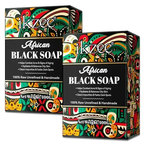 P-Beauty 2x Black Soap - Afrikanische Schwarze Seife, Vegan mit Sheabutter, Kokos- & Palmkernöl - Gesichtsseife, Körperseife, Haarseife, Naturseife - gegen Pickel, Akne, Mitesser, Pigmentflecken -100g