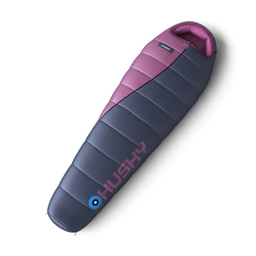 Husky Motion Schlafsack 4 Jahreszeiten bis -20°C, Warmer Winter Mumienschlafsack für Erwachsene, Winterschlafsack für Camping, Trekking und Outdoor (Blau/Rosa, 200x80)