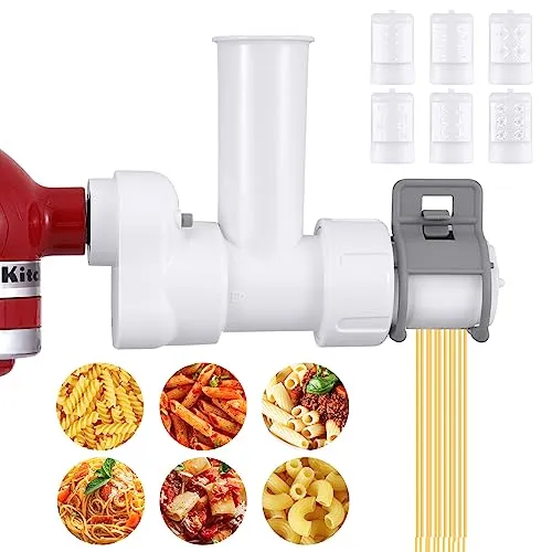 Pasta Maker Aufsatz für KitchenAid Standmixer, 6 verschiedene Formen von Nudelauslass, langlebige Pasta Presse Aufsätze und Reinigungsbürste, Weiß